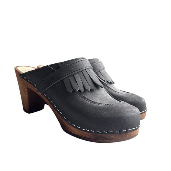 Swedish Maguba Chicago Matte Black Leather Clogs Size 40 / US 9.5 - Picture 1 of 7